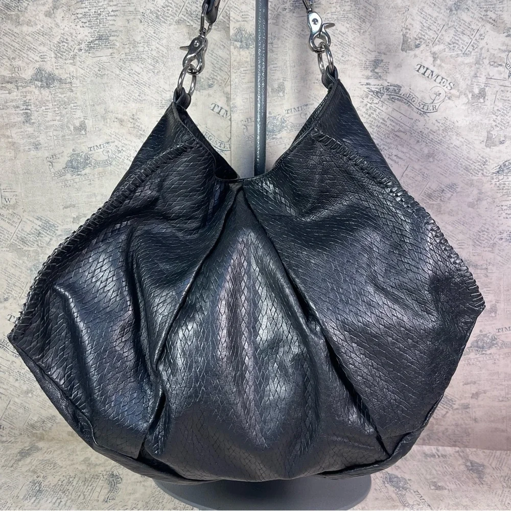 Treesje Black Leather Shoulder Bag Soft Leather Silver Hardware Designer Purse
